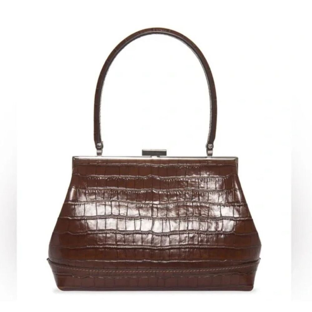 Classic Croc-Embossed Top-Handle Bag in Dark Brown